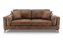 Faux Leather Suede Brown 3 Seater Sofa - thumbnail 4