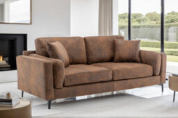 Faux Leather Suede Brown 3 Seater Sofa - thumbnail 2