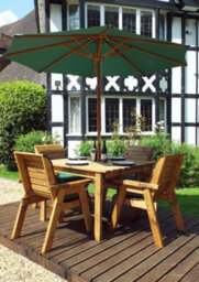 Charles Taylor 4 Seater Wooden Square Dining Table & Chairs Set Green Cushion - thumbnail 1