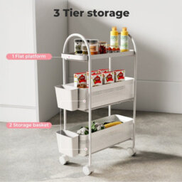 Levede 3 Tier Narrow Kitchen Trolley Cart Metal Pull Out Baskets Storage Bins - thumbnail 7