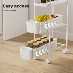 Levede 3 Tier Narrow Kitchen Trolley Cart Metal Pull Out Baskets Storage Bins - thumbnail 5