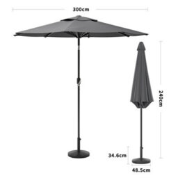Living And Home 3M Large Rotating Garden Parasol Outdoor Beach Umbrella Patio Sun Shade Crank Tilt With Round Base, Dark Grey - thumbnail 5