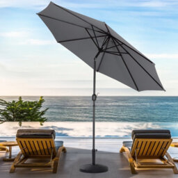 Living And Home 3M Large Rotating Garden Parasol Outdoor Beach Umbrella Patio Sun Shade Crank Tilt With Round Base, Dark Grey - thumbnail 1