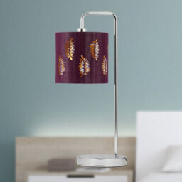 First Choice Lighting Chrome Arched Table Lamp With Burgundy Fern Cut Out Shade - thumbnail 3