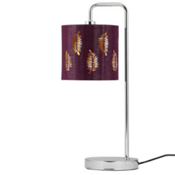 First Choice Lighting Chrome Arched Table Lamp With Burgundy Fern Cut Out Shade