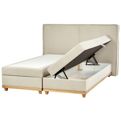 Beliani Divan Bed With Storage Fabric Dynasty 180 X 200 Cm (Eu Super King) Beige - image 1