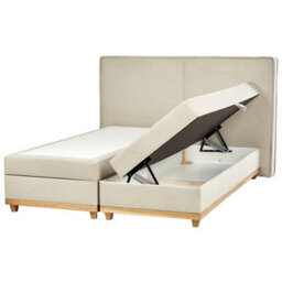 Beliani Divan Bed With Storage Fabric Dynasty 180 X 200 Cm (Eu Super King) Beige - thumbnail 1
