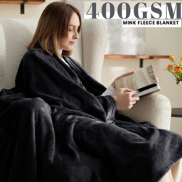 Ameha Fleece Plain Blanket, Lightweight & Reversible Throw For Travel, Bed & Sofa Blanket, Black King 200X240Cm