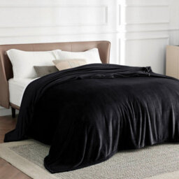 Ameha Fleece Plain Blanket, Lightweight & Reversible Throw For Travel, Bed & Sofa Blanket, Black King 200X240Cm - thumbnail 5