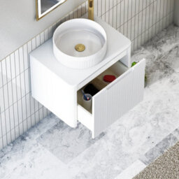 Royal Bathrooms Avenza 600mm Matte White Wall Hung Bathroom Countertop Vanity Unit 1 Drawer With Round Basin - thumbnail 5