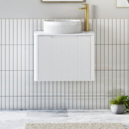 Royal Bathrooms Avenza 600mm Matte White Wall Hung Bathroom Countertop Vanity Unit 1 Drawer With Round Basin - thumbnail 1
