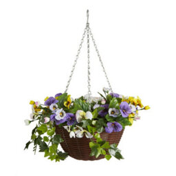 Smart Garden Faux Décor Pansy Artificial Purple & Yellow Round Plastic Hanging Basket, 30Cm