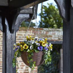 Smart Garden Faux Décor Pansy Artificial Purple & Yellow Round Plastic Hanging Basket, 30Cm - thumbnail 2