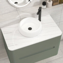 Royal Bathrooms Venice 800mm Sage Green Wall Mounted Bathroom Countertop Vanity Unit 2 Drawer With Milan Basin - thumbnail 6