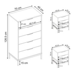 Decortie Mars 3 Piece Bedroom Furniture Set Whiskey Oak, Chest Of 5 Drawers And 2 Bedside Tables Industrial - thumbnail 5