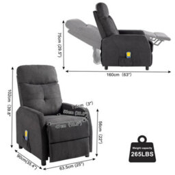 Reclining Chair Massage Heat Upholstered Sofa Living Room Fabric Armchair - thumbnail 2