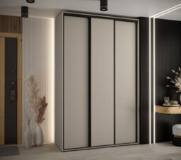 Arte Dakota I Sleek Cashmere & Black Sliding Door Wardrobe 1700mm H2350mm D600mm - Three Sliding Doors, Hanging Rails, And Ten Shelves - thumbnail 2