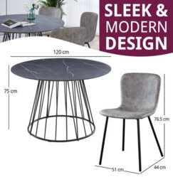 Hallowood Furniture Cullompton Large 120Cm Round Table With 6 Taupe Leather Effect Chairs - thumbnail 3