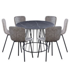 Hallowood Furniture Cullompton Large 120Cm Round Table With 6 Taupe Leather Effect Chairs - thumbnail 9