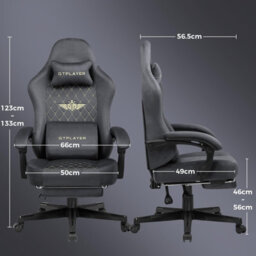 Gtplayer Fabric Gaming Chair, Ergonomic Computer Chair With Footrest And Lumbar Support Height Adjustable Home Office Chair, Grey - thumbnail 3