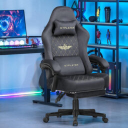 Gtplayer Fabric Gaming Chair, Ergonomic Computer Chair With Footrest And Lumbar Support Height Adjustable Home Office Chair, Grey - thumbnail 2
