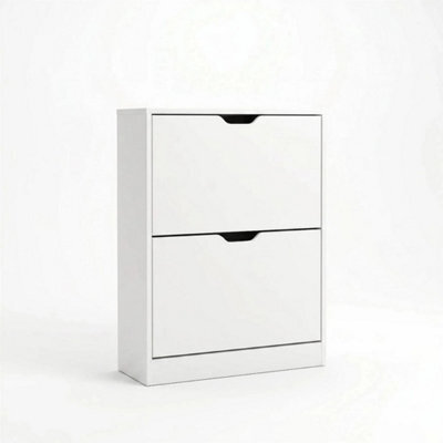 White Wooden 2 Drawer Hallway Shoe Storage Cabinet - image 1