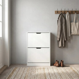 White Wooden 2 Drawer Hallway Shoe Storage Cabinet - thumbnail 5