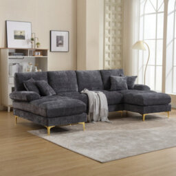 Matteo U-Shaped Modular Sectional Sofa In Gray Chenille Fabric - thumbnail 1