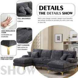 Matteo U-Shaped Modular Sectional Sofa In Gray Chenille Fabric - thumbnail 2
