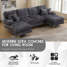 Matteo U-Shaped Modular Sectional Sofa In Gray Chenille Fabric - thumbnail 3