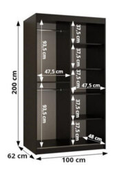 Arte Ramiro I Contemporary 2 Sliding Door Wardrobe 5 Shelves 2 Rails White Matt (H)2000mm (W)1000mm (D)620mm - thumbnail 4