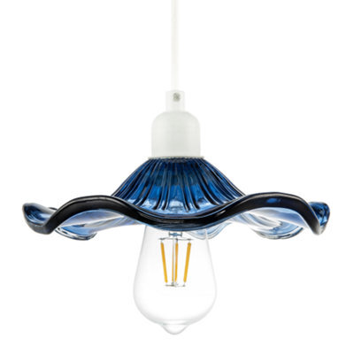 Happy Homewares Designer Ribbed Midnight Glass Pendant Shade With Wavy Ruffled Edge - image 1