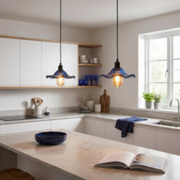 Happy Homewares Designer Ribbed Midnight Glass Pendant Shade With Wavy Ruffled Edge - thumbnail 6