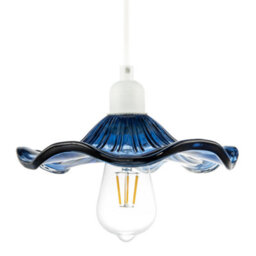 Happy Homewares Designer Ribbed Midnight Glass Pendant Shade With Wavy Ruffled Edge - thumbnail 1