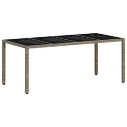 Berkfield Garden Table With Glass Top Light Grey 190X90X75 Cm Poly Rattan - thumbnail 7