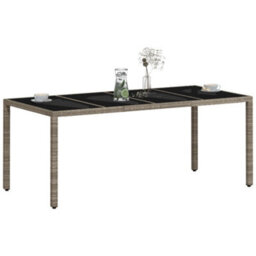 Berkfield Garden Table With Glass Top Light Grey 190X90X75 Cm Poly Rattan - thumbnail 4