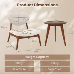 Set Of 2 Accent Chairs With Side Table Upholstered Living Room - thumbnail 2