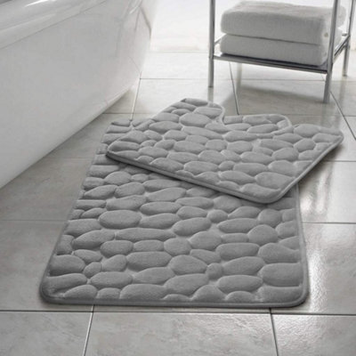 Homes & Linen Stone Pebbles Bath Mat Set Non Slip Pedestal Set Extra Absorbent 100% Memory Foam Bathroom Toilet Mat Rug Set