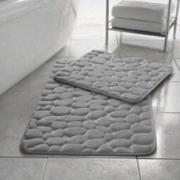 Homes & Linen Stone Pebbles Bath Mat Set Non Slip Pedestal Set Extra Absorbent 100% Memory Foam Bathroom Toilet Mat Rug Set