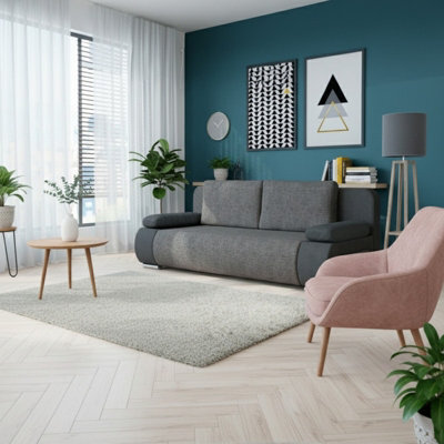 Emma 3 Seater Sofa Bed With Storage Upholstered Back Pillows 200Cm Sleeping Area 200 143Cm Light Grey And Grey Melange - image 1