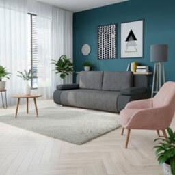 Emma 3 Seater Sofa Bed With Storage Upholstered Back Pillows 200Cm Sleeping Area 200 143Cm Light Grey And Grey Melange