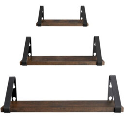 Tectake Wall Shelves - Set Of 3, Decorative Metal Brackets, High Load-Capacity, 3 Widths Included  - Industrial Wood Dark, Rustic - thumbnail 3