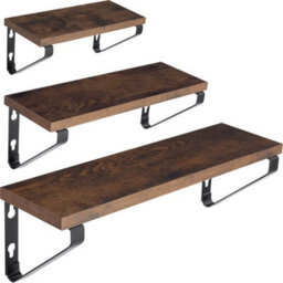 Tectake Wall Shelves - Set Of 3, Decorative Metal Brackets, High Load-Capacity, 3 Widths Included  - Industrial Wood Dark, Rustic - thumbnail 2