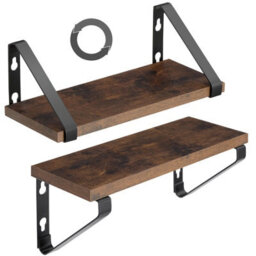 Tectake Wall Shelves - Set Of 3, Decorative Metal Brackets, High Load-Capacity, 3 Widths Included  - Industrial Wood Dark, Rustic - thumbnail 4
