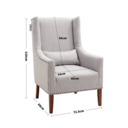 Living And Home Grey Nailhead Wide Linen Wing Back Chair Armchair With Cushion - thumbnail 6