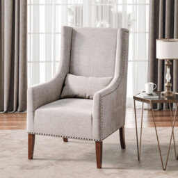 Living And Home Grey Nailhead Wide Linen Wing Back Chair Armchair With Cushion - thumbnail 2