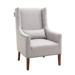 Living And Home Grey Nailhead Wide Linen Wing Back Chair Armchair With Cushion - thumbnail 4