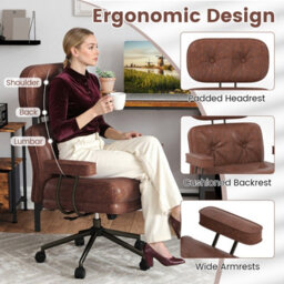 Costway Ergonomic Home Office Chair Suede Fabric Task Chair W/ Wide Tufted Seat - thumbnail 7