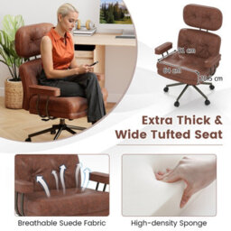 Costway Ergonomic Home Office Chair Suede Fabric Task Chair W/ Wide Tufted Seat - thumbnail 8