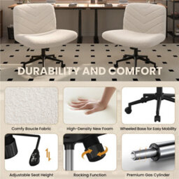 Yaheetech Swivel Armless Boucle Swivel Desk Chair With Star Base - Ivory - thumbnail 9